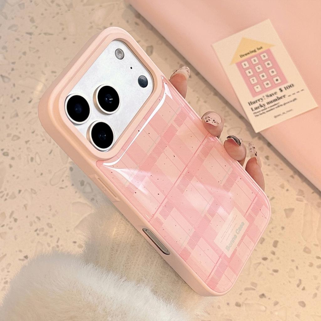 Epoxy powder checkered pattern phone case for iPhone 17 Pro Max, 15, suitable for iPhone 16, Huawei, Samsung 13, sweet Korean style