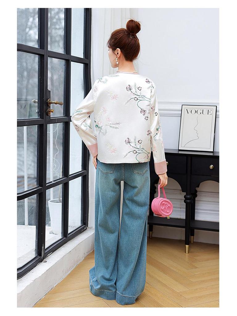 2025 Spring Chinese-Style Women's Sequin Embroidery Frog Button Retro Short Jacket