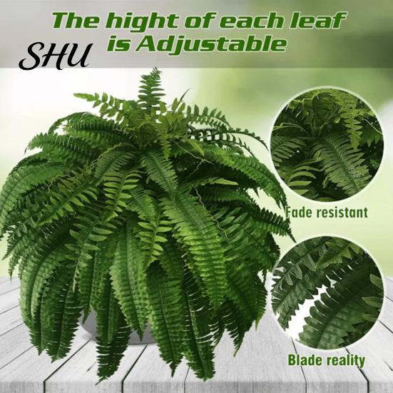 Realistic Faux Fern 1 Set Artificial UV Resistant Home Office Wedding Greenery Eco-friendly Indoor Outdoor Garden Yard Plastic Plants Fake Leaves