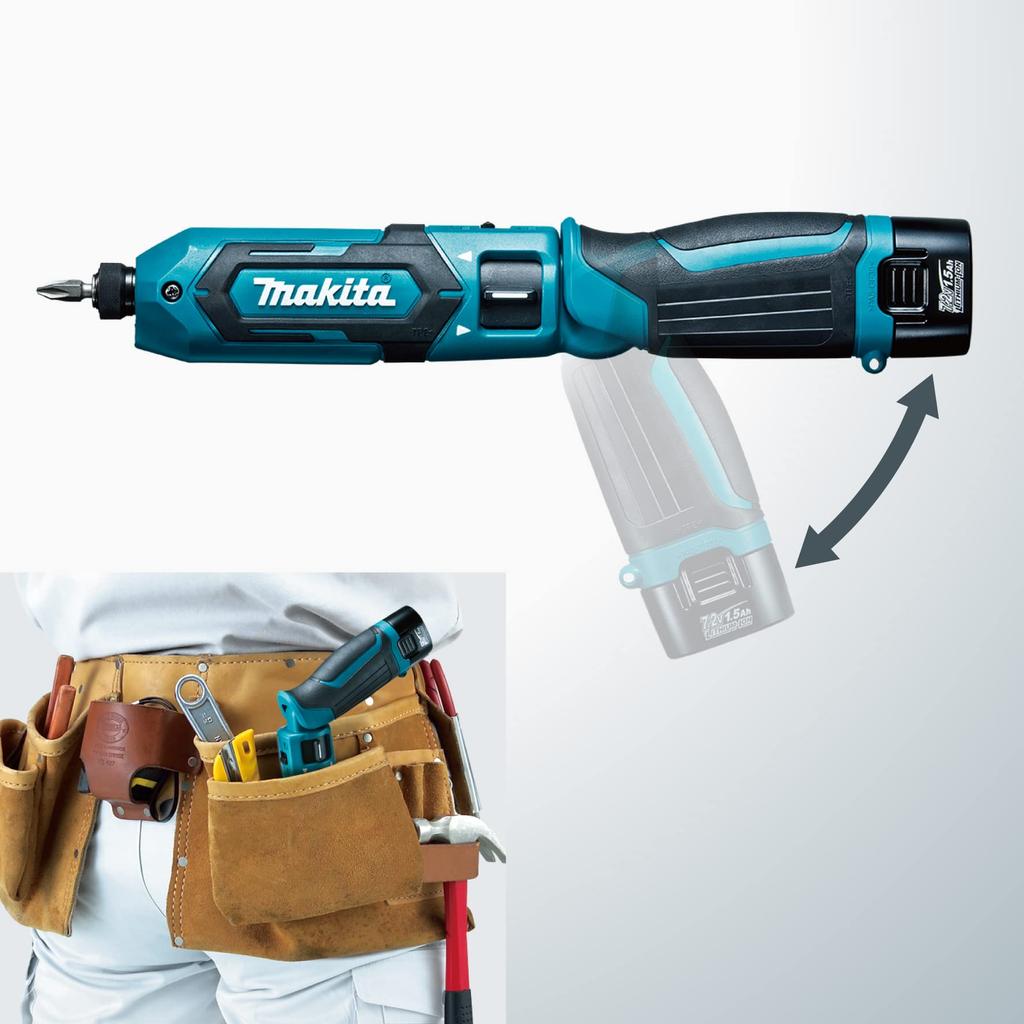 Makita Малый аккумуляторный ударный гайковерт с алюминиевым корпусом TD022DSHXO 7.2V1.5Ah, зарядное устройство,