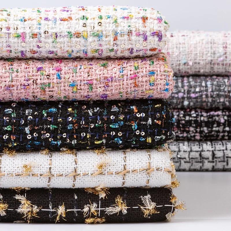 Утолщенная твидовая ткань для жилета, пальто, платья, одежды, DIY шитья, пайеток, шерстяная ткань, черный, белый, красный, синий, на полметра, зима