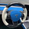 Для Tesla Model 3 Model Y 2018- Ручная прошивка Нескользящая Кожаная автомобильная Накладка на руль