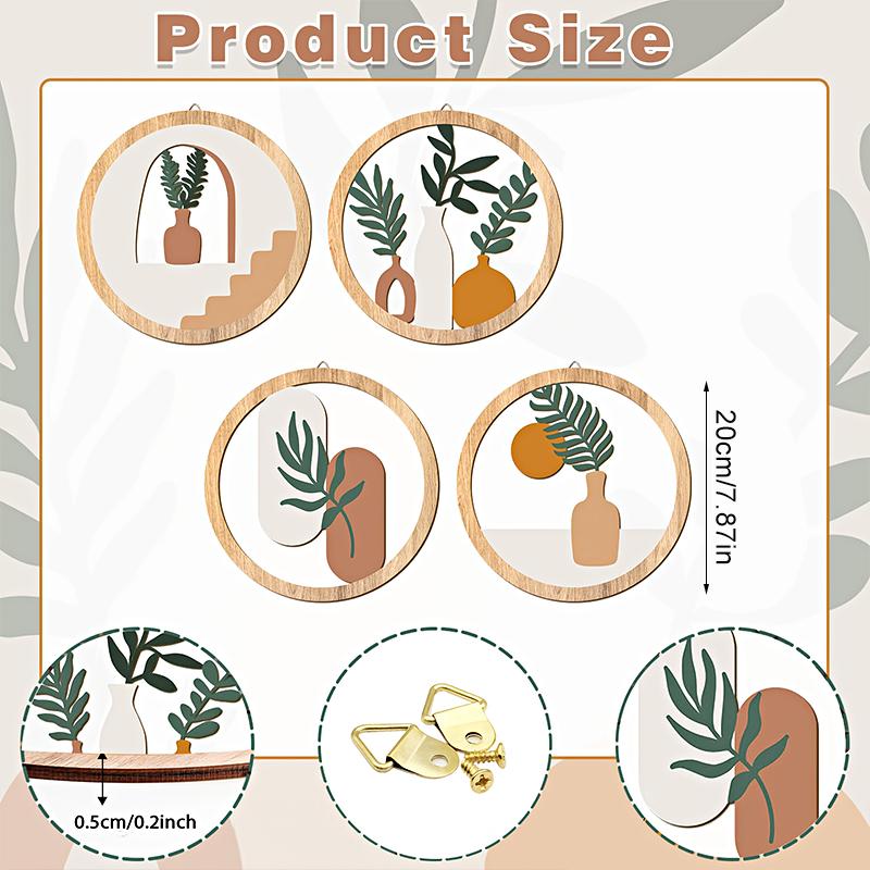 4pcs/Set Wood Homestay Crafts Decorative Hollow Pattern Wall Hanging Circular Design Pendants Home Decoration