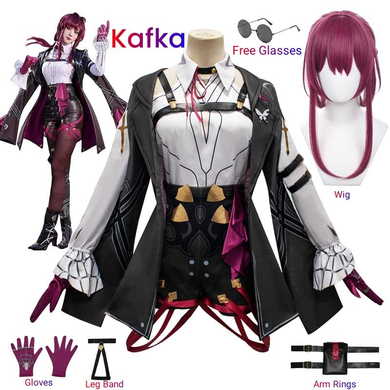 Костюм для косплея Honkai Star Rail Костюм для косплея Honkai Kafka Костюм для вечеринки на Хэллоуин с париком Наряд Кафки Униформа
