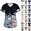Women's Fashion V-neck Short Sleeve Workwear With Pockets Printed Tops