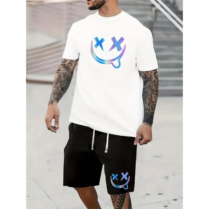 Мужская футболка шорты костюм Street Harajuku Wind футболка с короткими рукавами + шорты Мужской костюм шорты комплект из двух предметов Большой размер