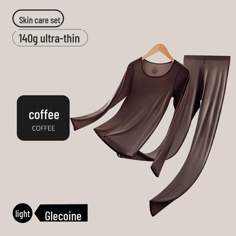 Женский ультратонкий бесшовный термобелье — телесного цвета, высокая эластичность, невидимое тепло, идеально подходит для осени и зимы.