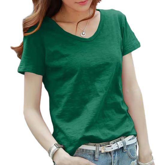 Женская футболка с V-образным вырезом, с коротким рукавом, свободного кроя, однотонная, мягкая