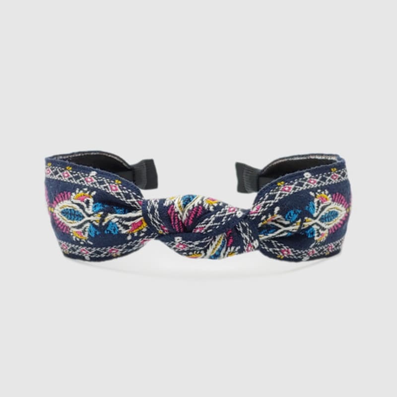 LALA Импортная кружевная этническая повязка для волос - ТЕМНО-СИНИЙ#