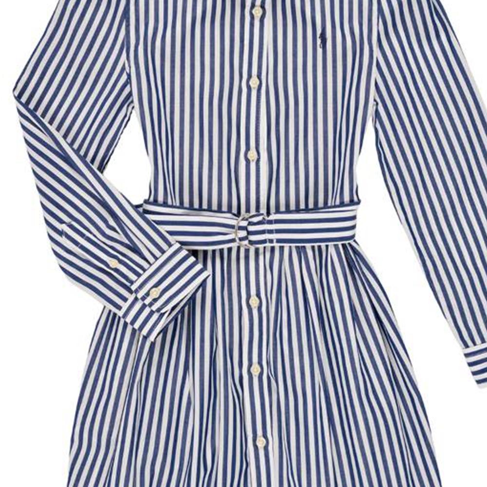 Платье миди с длинным рукавом и воротником с полосатым принтом Polo Ralph Lauren Детские платья Белый 313785816-003