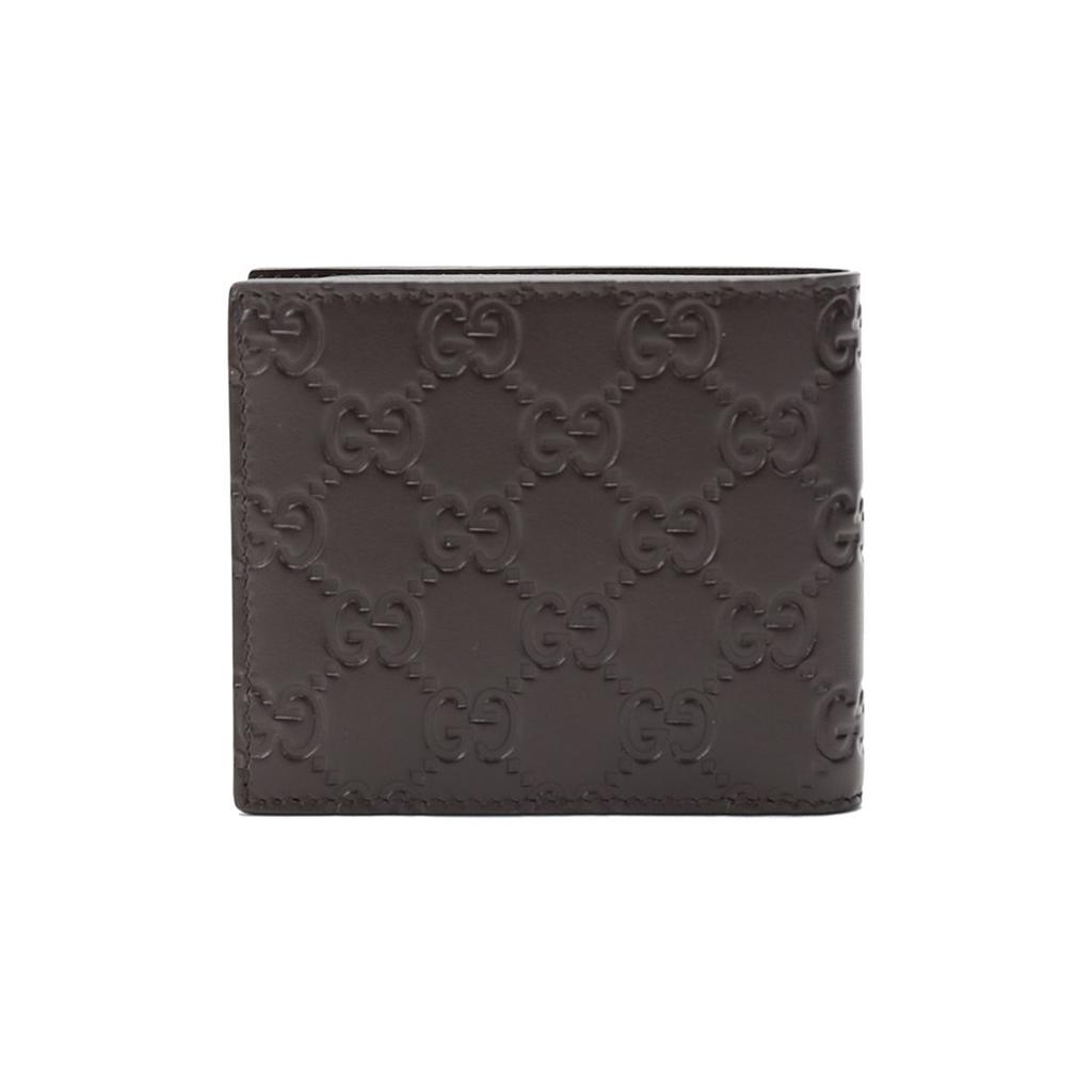 Gucci Silver Label Double G Logo Embossed Leather Short Bi-Fold Wallet Men wallet Dark-Brown 473916-CWC1N-2140