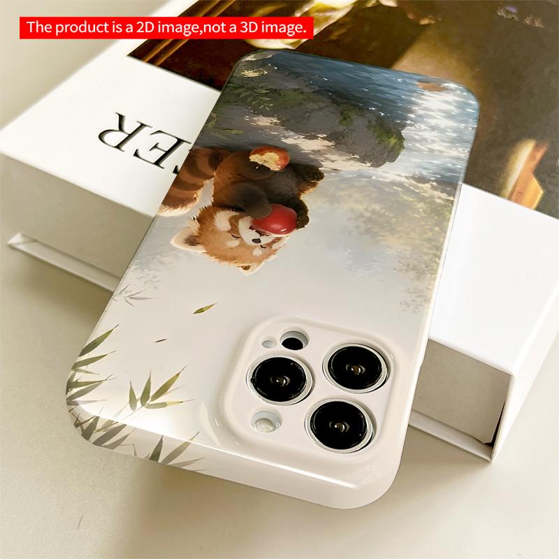 2DFlat Red Panda Eating Apple by River All inclusive film hard iPhone case, compatible with iPhone 18 Pro Max 17 16 15 14 13 12 11