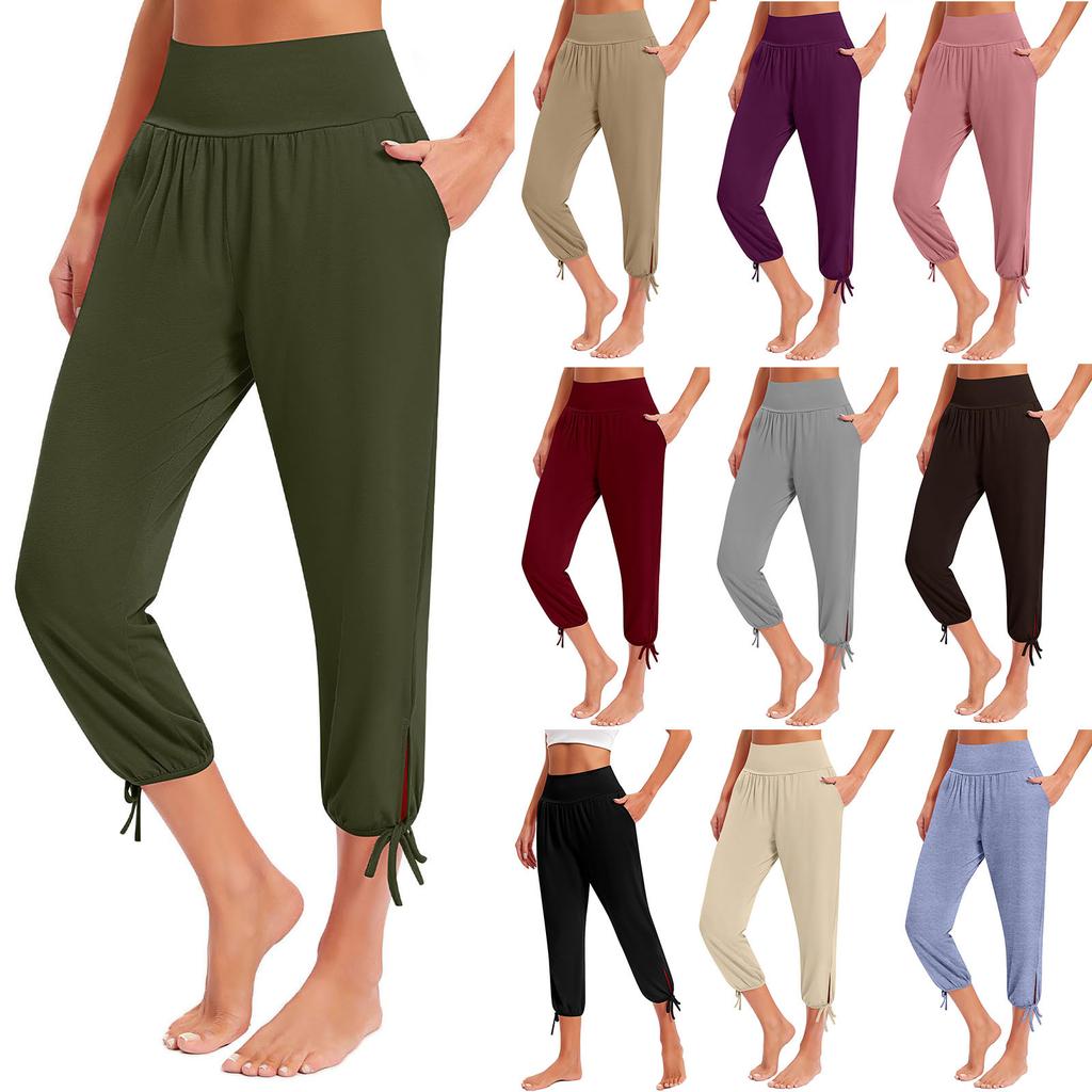 Женские модные однотонные повседневные свободные легкие брюки для йоги 9/10 с карманами