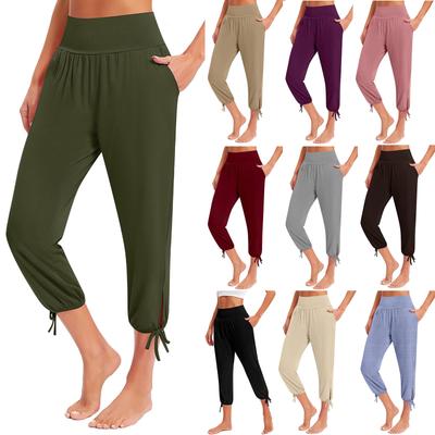 Женские модные однотонные повседневные свободные легкие брюки для йоги 9/10 с карманами