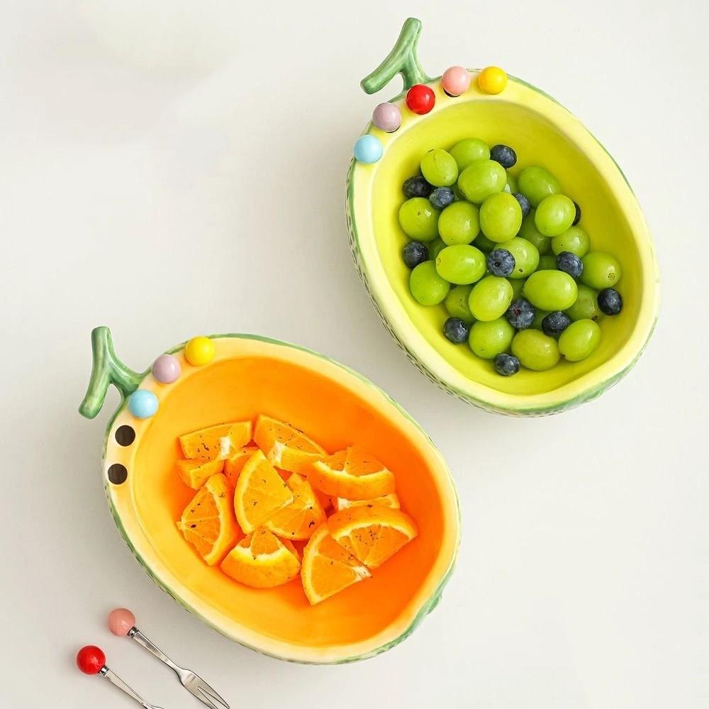 Large Capacity Fruit Bowl with Fork Hami Melon Shape Snack Plate with Fork Household Use