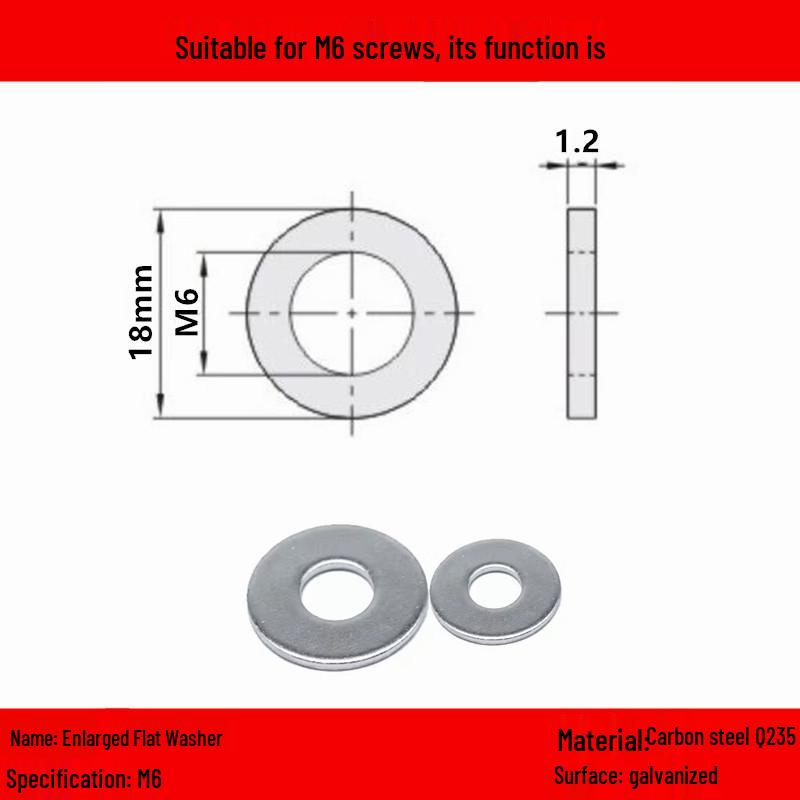 Galvanized/Stainless Steel Flat Washer Spacer - Sizes: M3, M4, M5, M6, M8, M10, M12