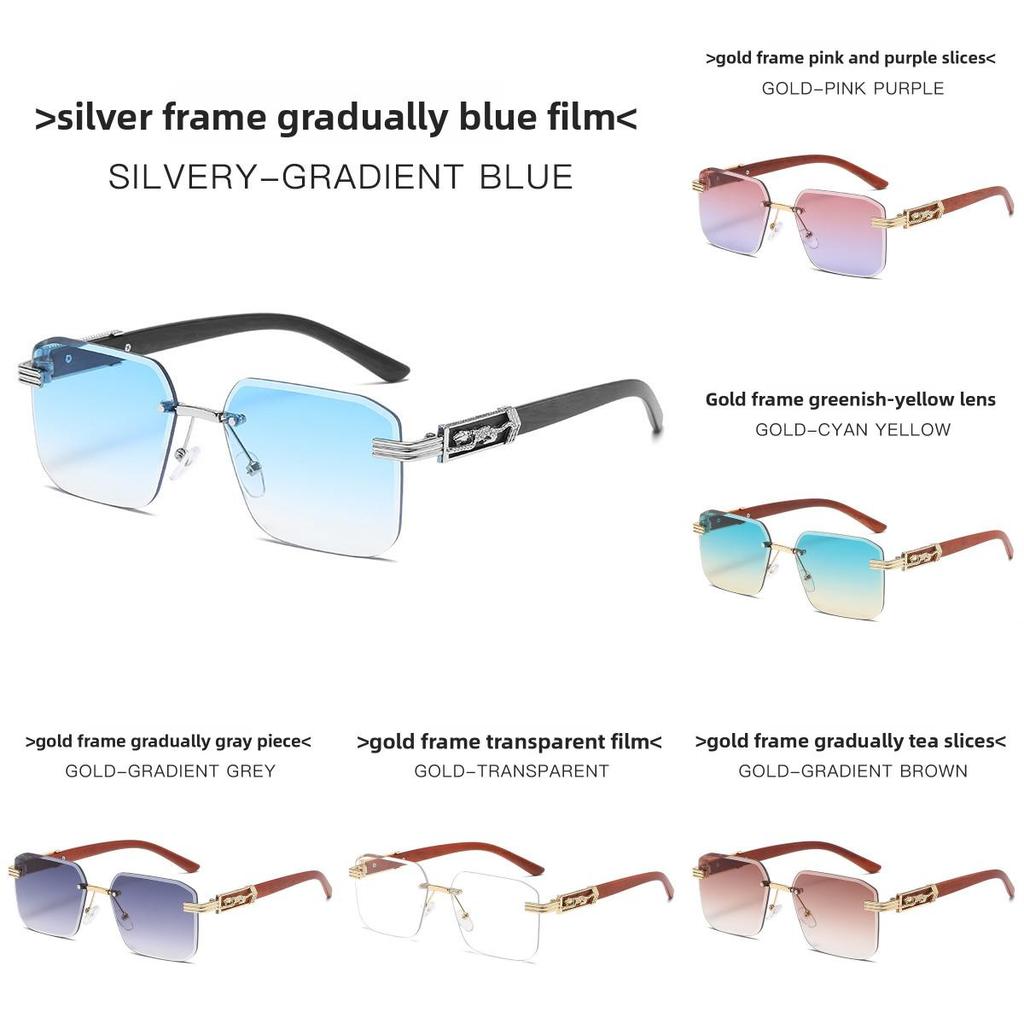Leopard Theme Minimalist Metal Frame Square Sunglasses With Gray Lenses For Travel And Parties
