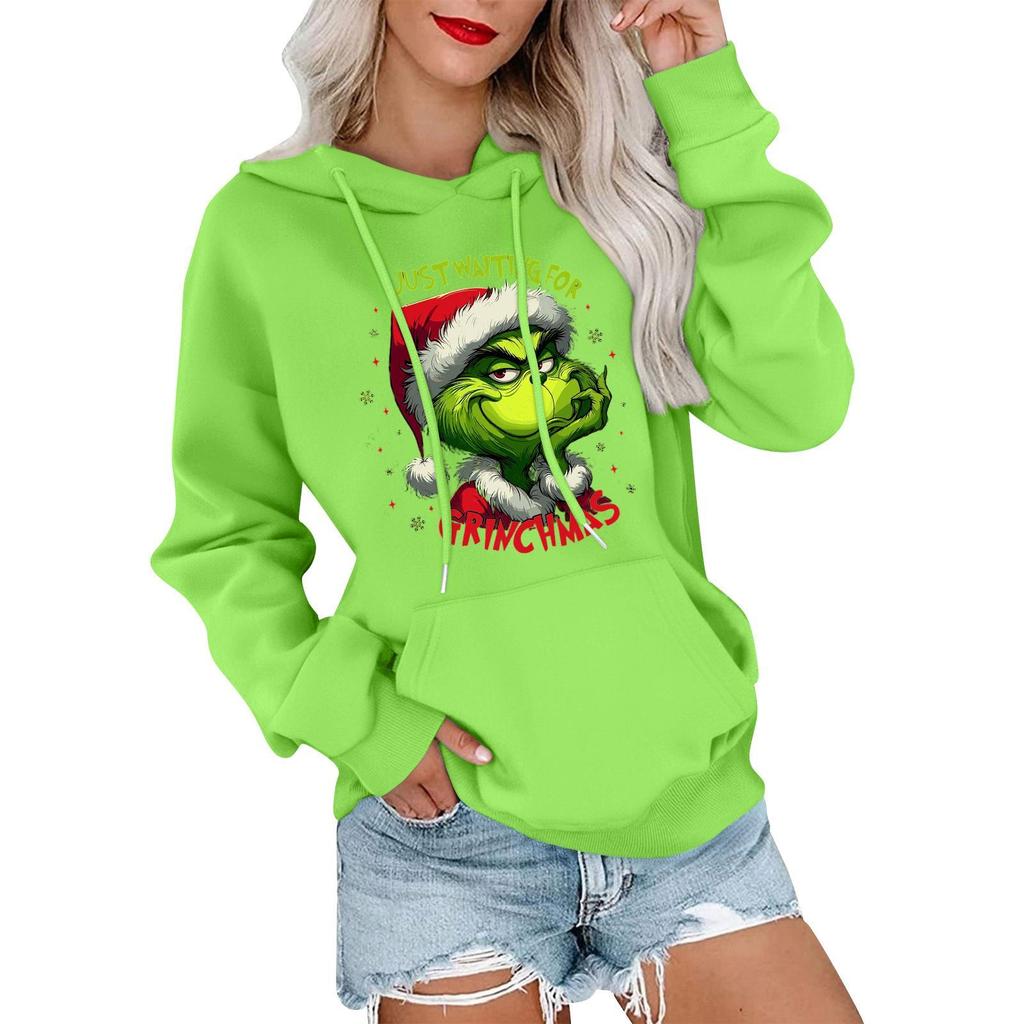 Women's Casual Comfortable Neck Hooded Long Sleeve Christmas Print Warm Sweatshirt