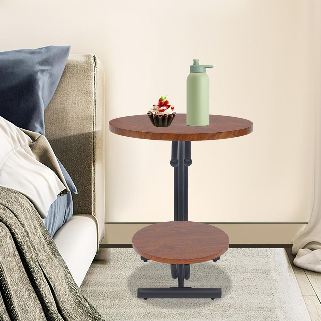 2-Tier Round Side Table with Storage Shelf, 55x55x60cm Small Space End Table for Living Room Bedroom Office, Tall Nightstand
