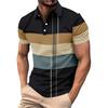 Striped Color Blocking Print - Men's Casual Short Sleeved T-shirt