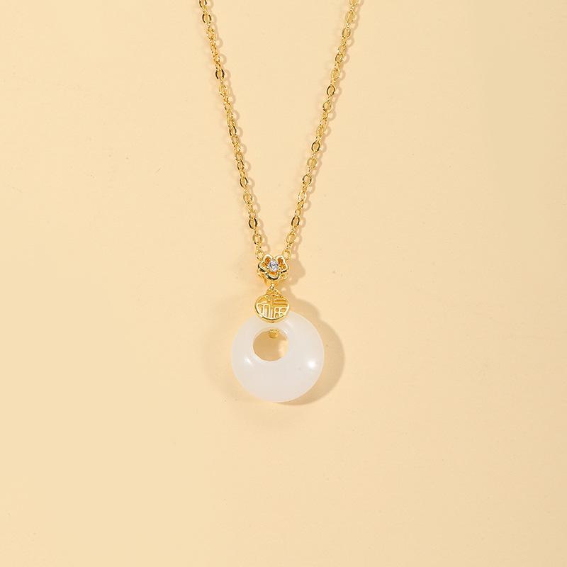 Ожерелье из 18-каратного золота с подвеской в виде пряжки мира из нефрита Хэтянь - Женский роскошный подарок на День святого Валентина