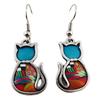 [R1325] - Handmade 'Colombine & Arlequin' Blue Multicolour Silver (cats) Earrings - 22x16 Mm