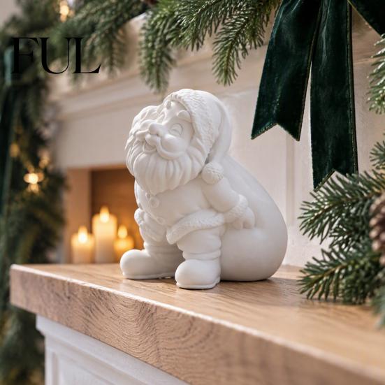 Desktop Figurine Santa Claus Ornament, with Stable Base, 3D Printed Hand Painted Holiday Figures Matte White Statue for Christmas Party Home Decor DIY