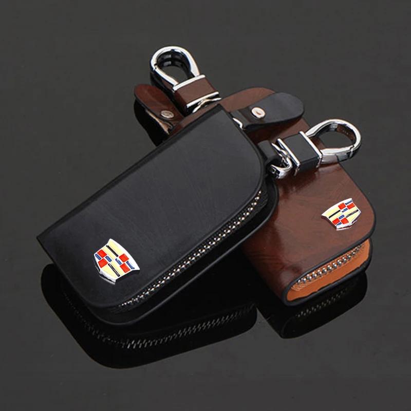 For Cadillac Escalade Tiburon Deville Seville XT5 XTS CTS BLS SLS DTS XLR Leather Car Key Bag Wallet Keychain Organizer Holder