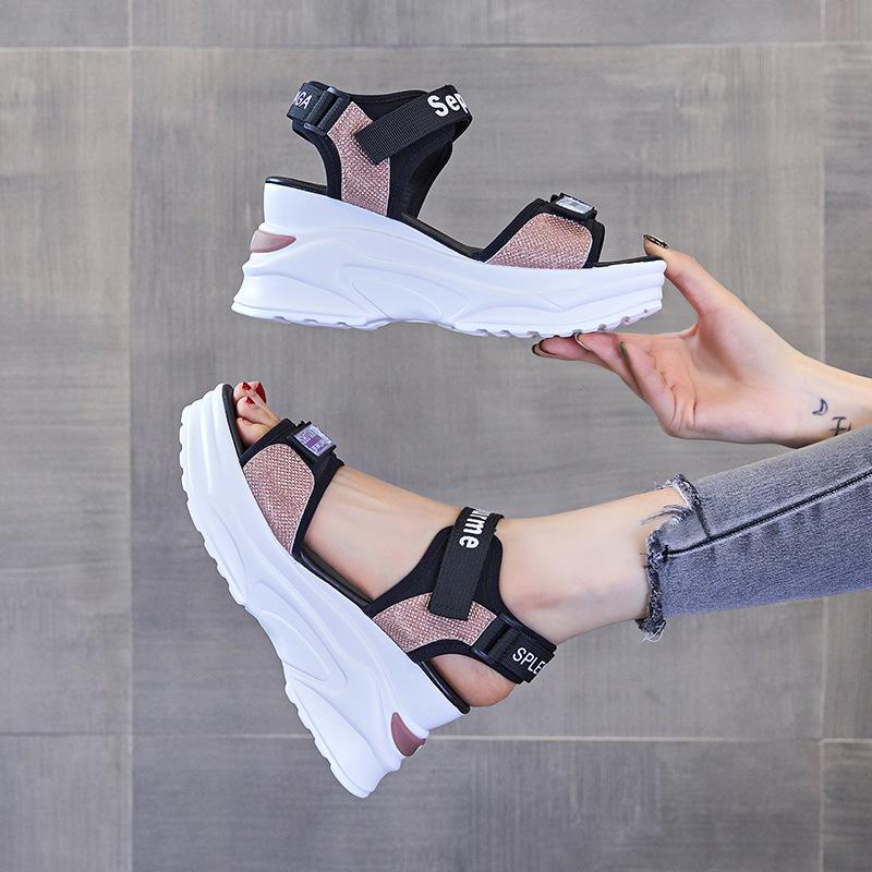 2024 летние туфли на толстой танкетке с полой подошвой, дышащие, нескользящие, повседневные туфли-маффины, каблук 8 см, изящные босоножки