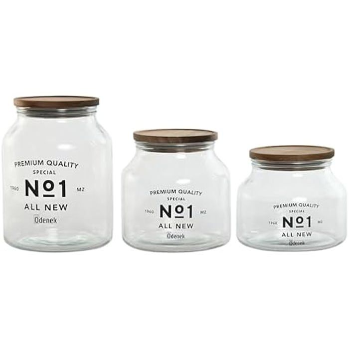 LEKE GO Набор из 3 прозрачных стаканов из акациевого стекла с крышкой для кухни (3)