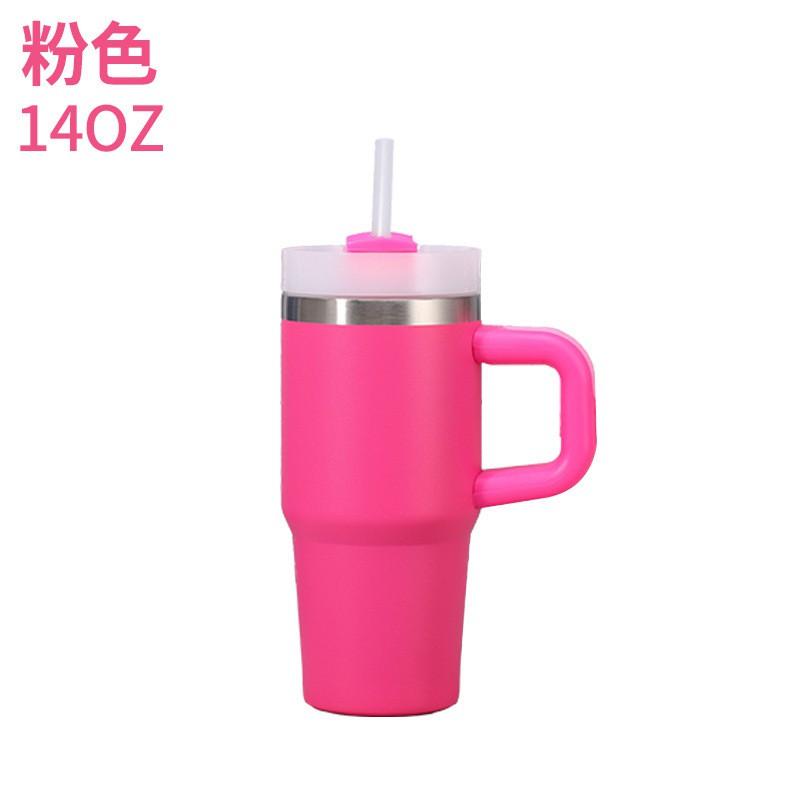 14oz Stainless Steel Vacuum Insulated Travel Mug With Handle Straw - Leakproof Portable Cup Car Office Outdoor Use