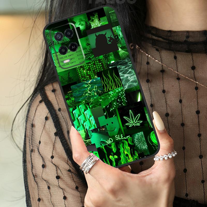 Зеленый эстетичный Чехол Для Oppo A80 A60 A40 A17 A57 A77 A74 A54 A94 A78 A98 A18 A38 A58 A96 A76 A16 A15 A5 Pro