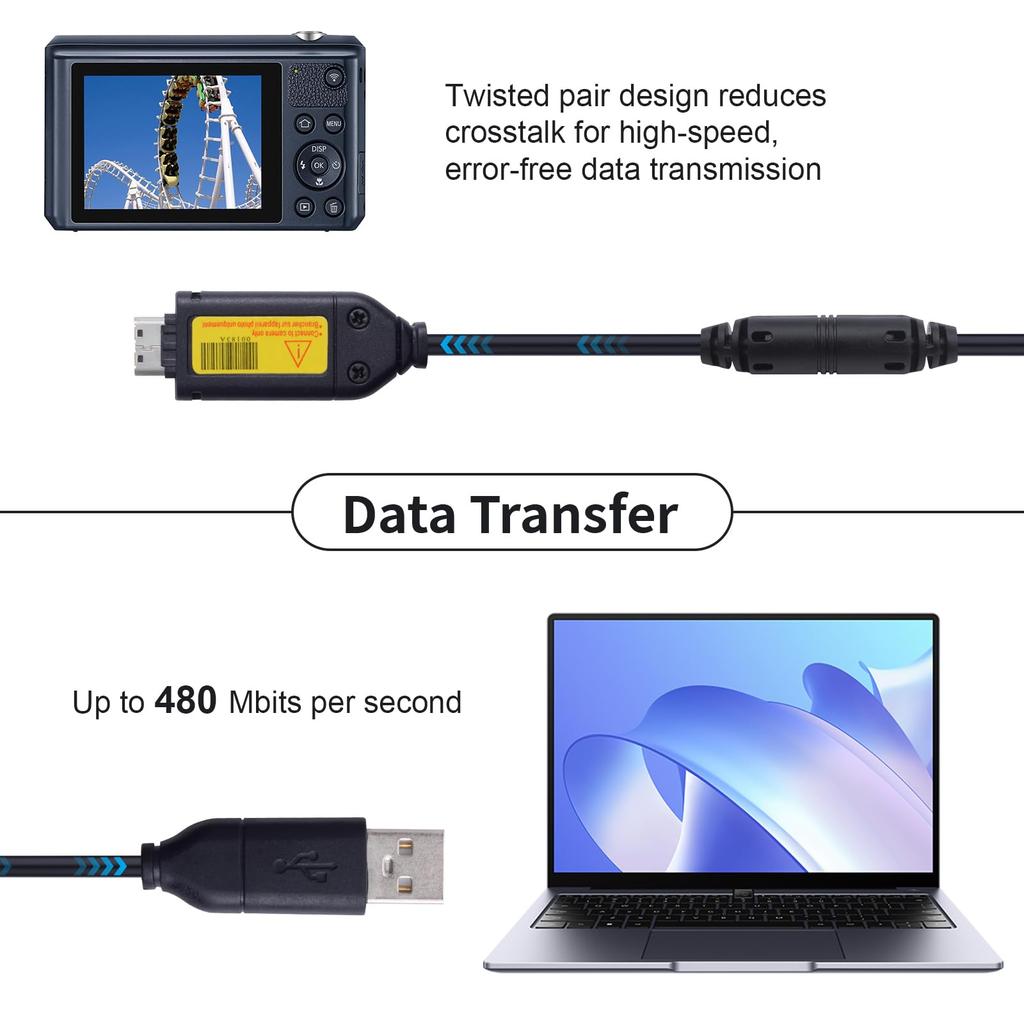 USB-кабель для зарядки совместим с цифровыми камерами Samsung L200 вместо EX, L, WB, S, SL, ST, PL, ST600, ST61, ST65, ST6500, ST67, ST70,
