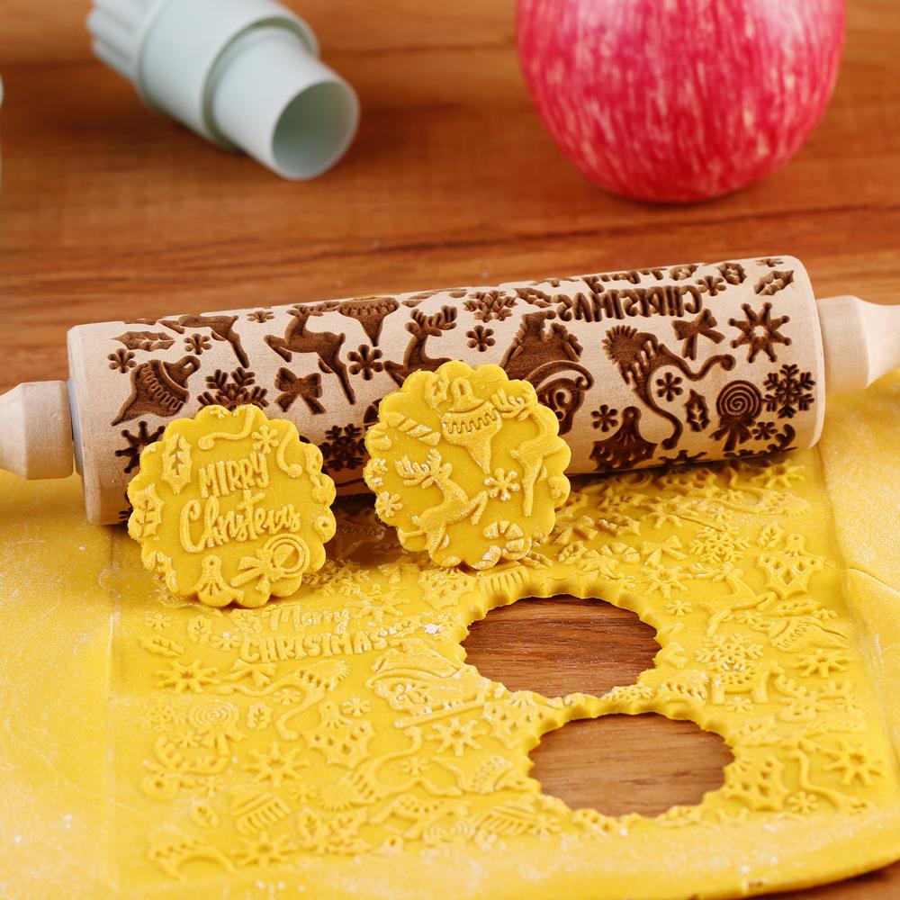 1 шт. 13,7-дюймовая деревянная рождественская рельефная скалка для выпечки кондитерских изделий, сапоги Санта-Клауса с изображением лося, инструмент для глубокой гравировки и штамповки печенья