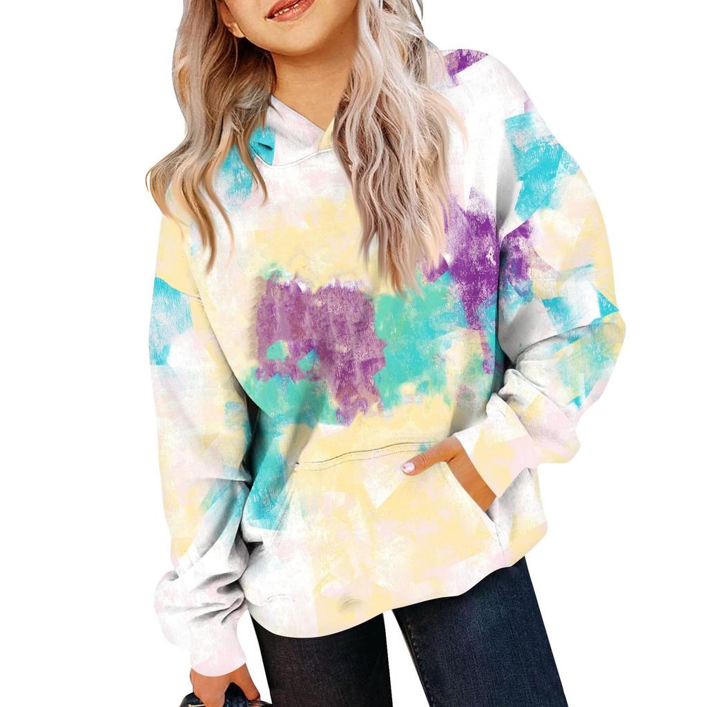 Children's Sweatshirt Girls Gradient Color Long Sleeve Hooded Pocket Sweatshirt