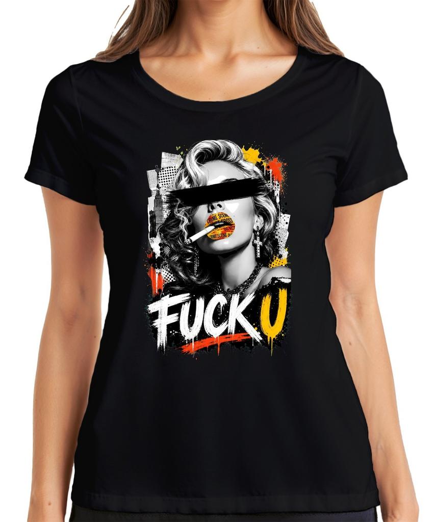 Fuck U Woman Smoking Cigarette Crime Scene Street Art Sarcasm Ladies T-Shirt