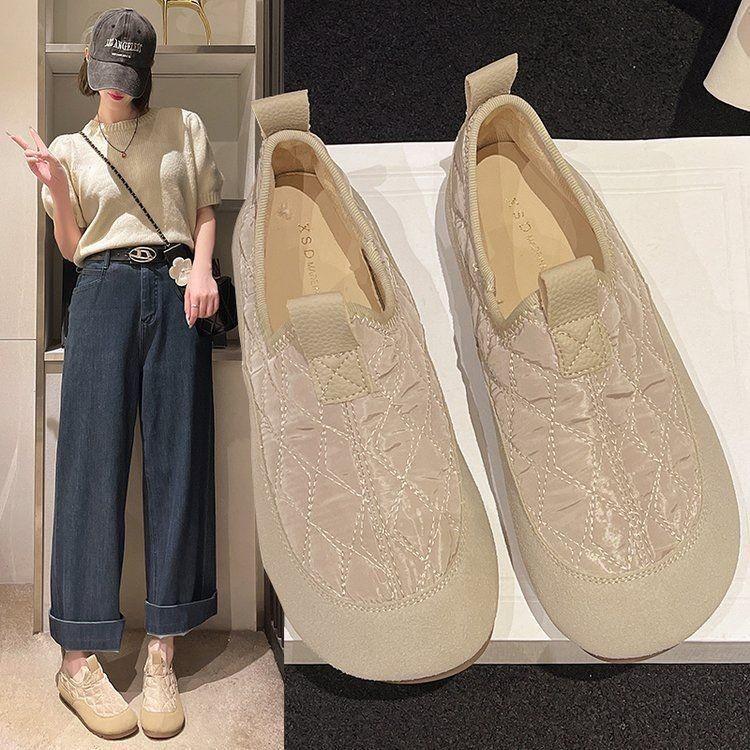 Обувь Mori retro Doudou женская 2025 осень корейская версия повседневные с круглым носком слипоны на плоской подошве одинарные туфли лоферы обувь для мамы