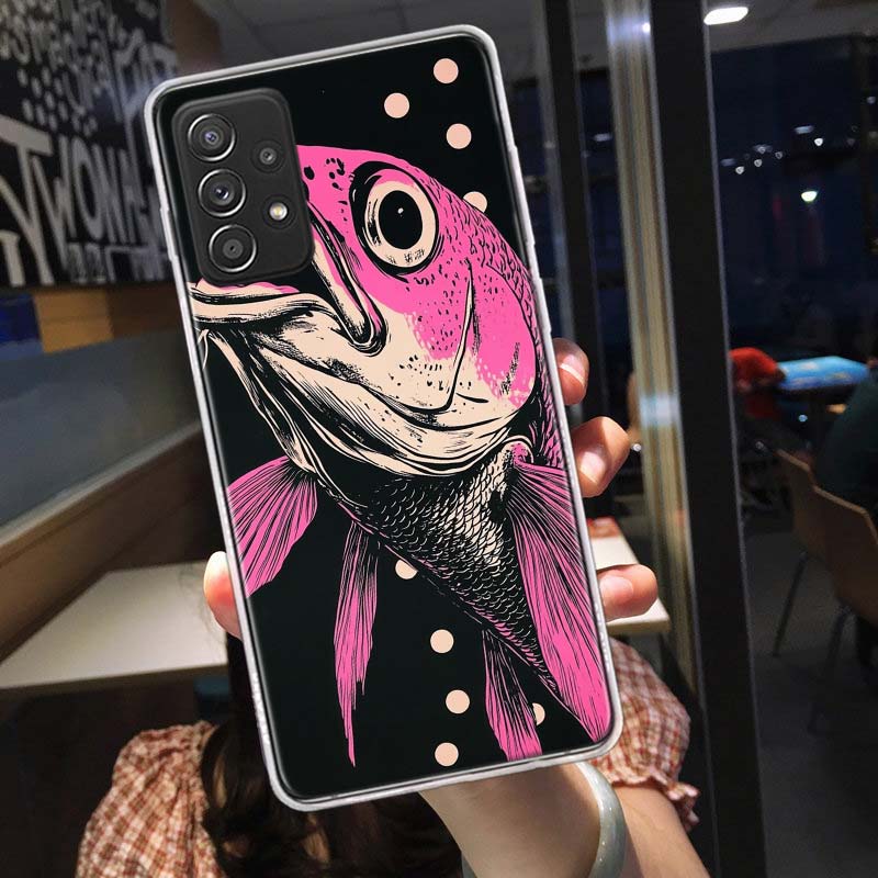Идеи рисунков в стиле поп-арт Чехол для телефона с рыбой для Samsung A54 A57 A37 A17 A14 A15 A12 A24 A34 A55 A35 A25 A52S A07 A05S A04S A22 A32 A72