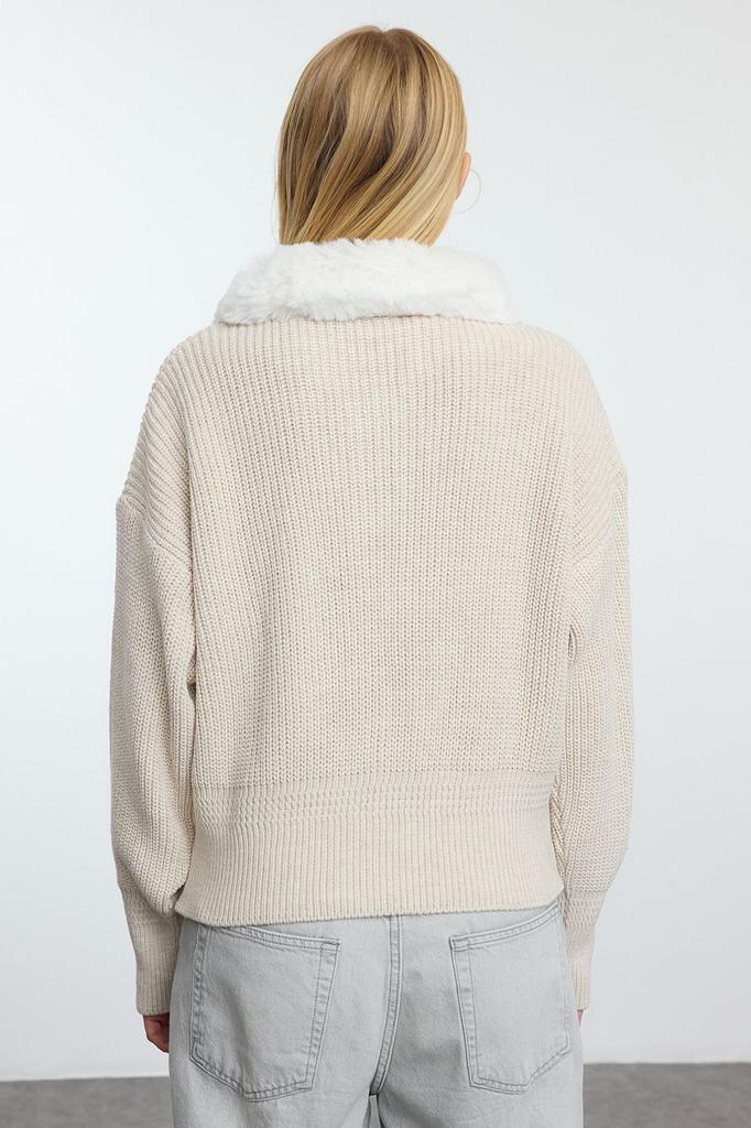 Женский элегантный кардиган с каменным мехом, кожаное пальто с подробной молнией, трикотаж, кардиган