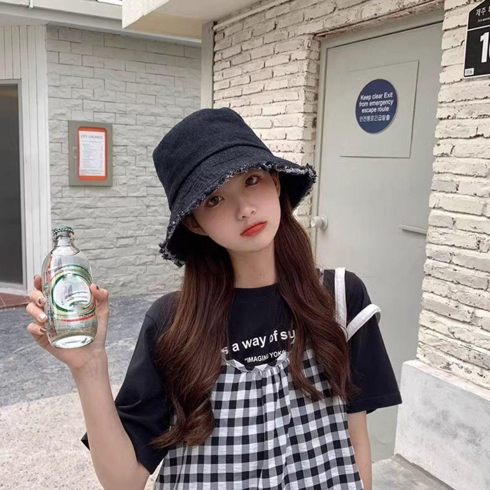 Панама из выстиранного денима с кисточкой, защита от солнца, летняя шляпа от солнца, крутая джинсовая шляпа рыбака, пляж