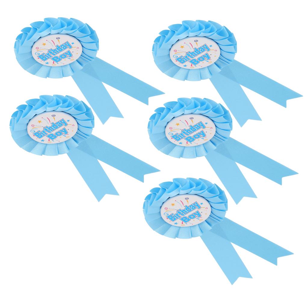 5Pcs Brooch Pin Happy Birthday Ribbon Rosette Badge for Special Party Decoration ClothingBlue