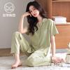 Pure cotton pajamas women's summer short-sleeved trousers with chest pads 1011 new cardigan can be worn outside loungewear two-piece set
