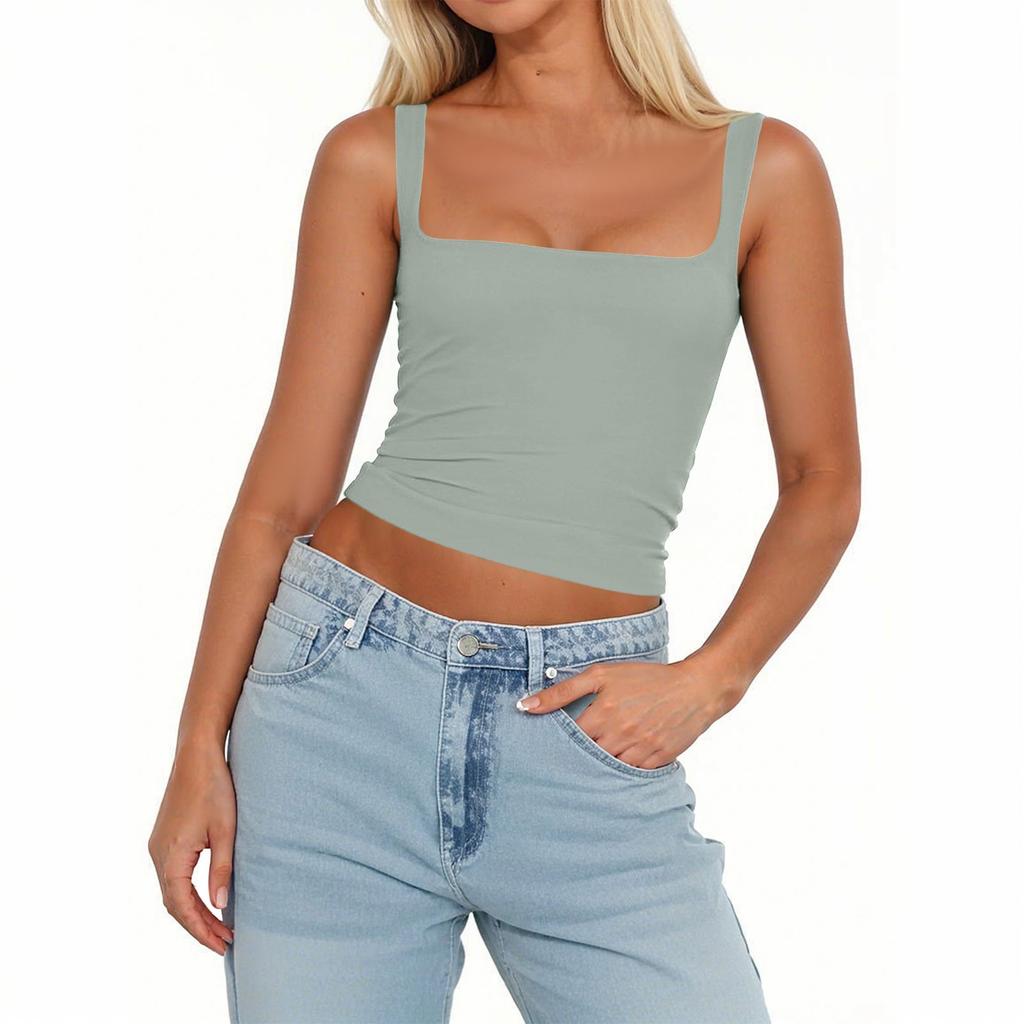 Женская мода без рукавов квадратный вырез сексуальный тонкий жилет однотонный пуловер топ