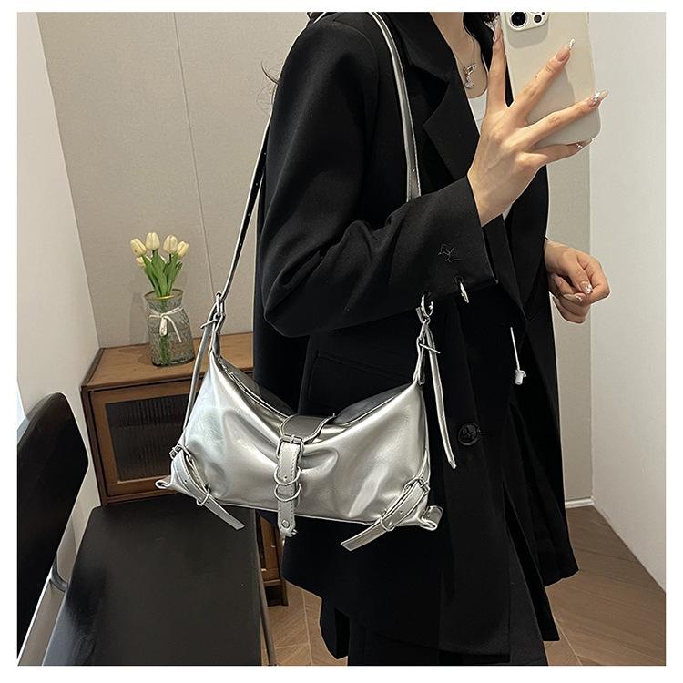 Женская однотонная сумка-багет с магнитной пряжкой и кросс-боди для отдыха из искусственной кожи с наклонным плечевым ремнем и регулируемым ремешком