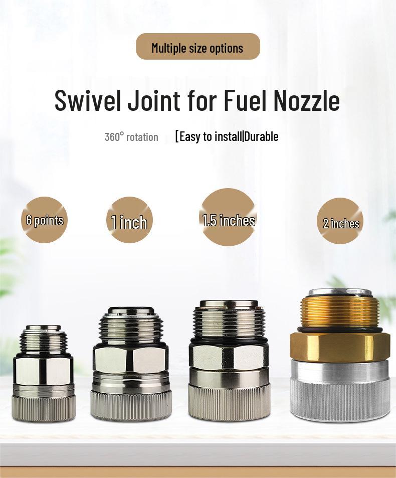 360° Rotating Stainless Steel & Aluminum Fuel Nozzle Swivel Joint, Fits 1/2", 3/4", 1" Oil Pipes