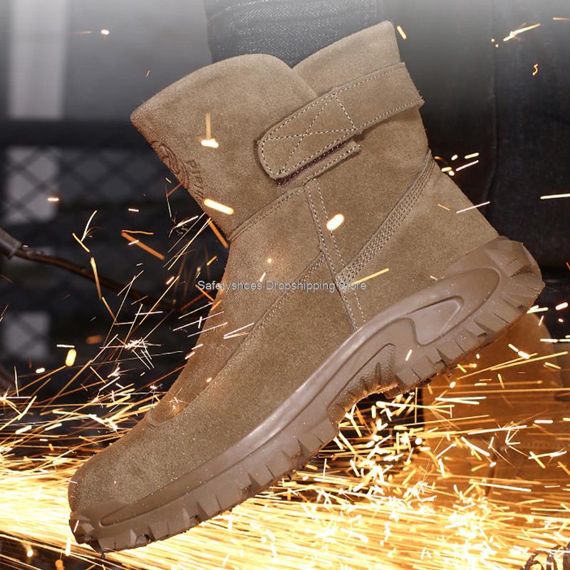 Fashion Wam Plush Snow Boots With Steel Toe Shoes for Man Work Safety Boots Suede Anti-spark Men Safety Shoes Puncture Proof Work Boots