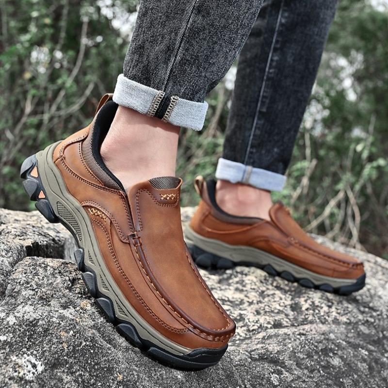 Fashion Shoes for Men's Fashion Versatile Non-slip Hiking Shoes Outdoor Comfortable Men's Loafers Wear-resistant Casual PU Leather Shoes