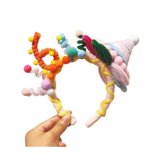 Soft Fabric Velvet Headband Birthday Series Cake Decor Bright Color Hair Hoop Hand-Crafted Hair Accessory