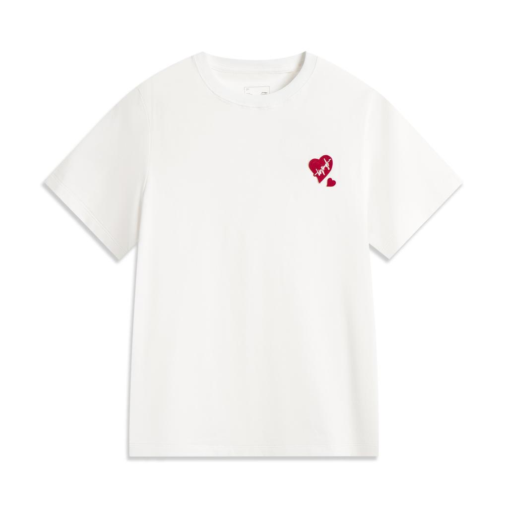 Li Ning Серия Спортивный Стиль Жизни Повседневная Мода Однотонная Футболка с Круглым Вырезом Удобная Дышащая Универсальная Женские Топы Стандартный-Белый AHSV990-2