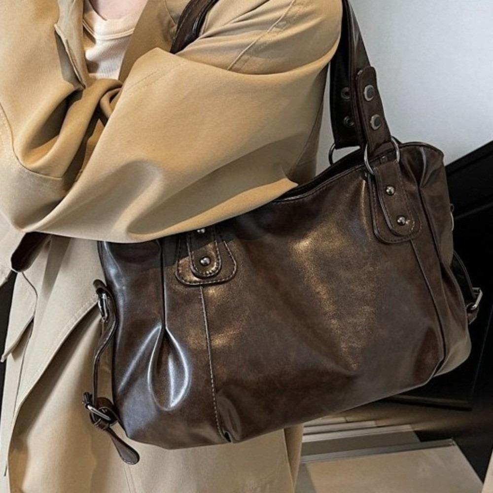 Large Capacity Handbag Zipper Closure Tote Bag Ins Style Soft PU Shoulder Bag Travel